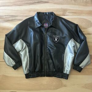 Oakland Raiders Vintage 90s Leather Bomber Jacket Game Day Essex MFG Large